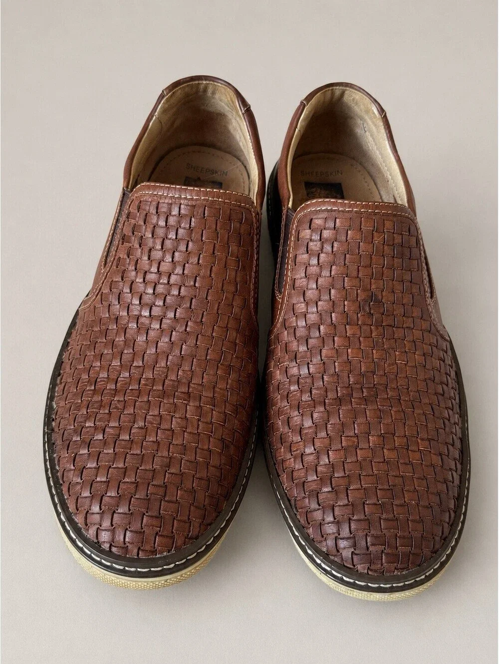 Johnston & Murphy McGuffey Men’s 10M Woven Leather Loafers Quiet Luxury